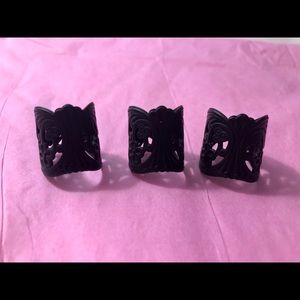 Lace Adjustable Matte Black Ring Cuffs